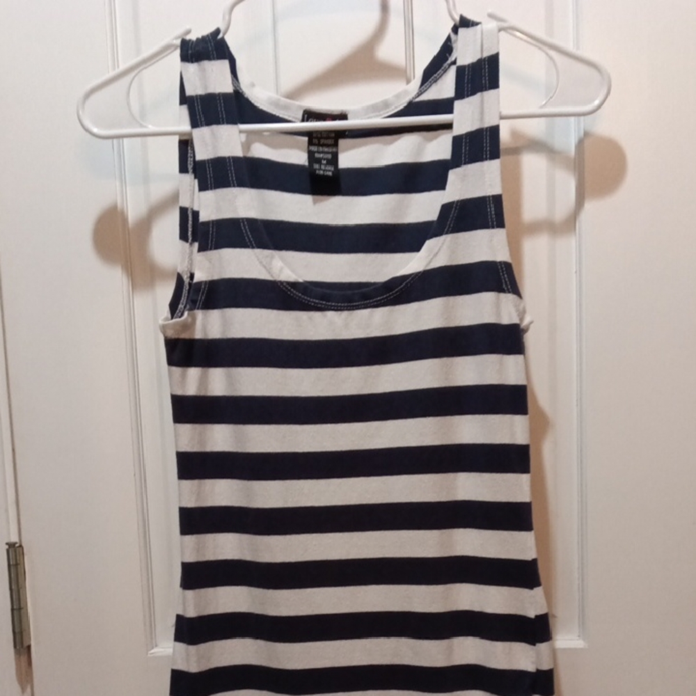 Love Art She triped Sleeveless Tank  Style Dress-Blue and White